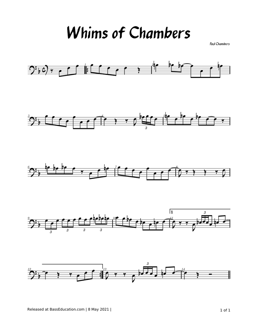 Whims of Chambers – Paul Chambers Sheet Music for Contrabass