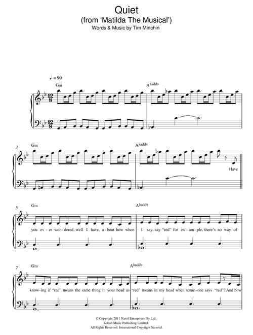 Quiet ('From Matilda The Musical') - Tim Minchin (Easy Piano)