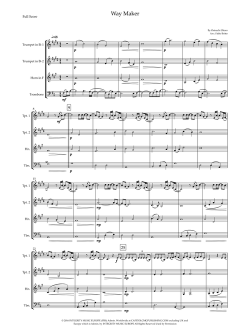 Way Maker (Arr. Fabio Britto) - Sinach (Brass Ensemble)