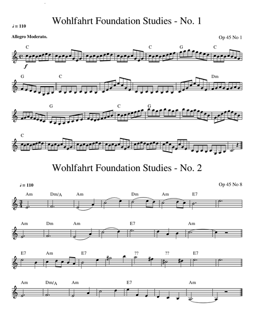 Wohlfahrt Violin Exercises 1 thru 10 ( violin only)