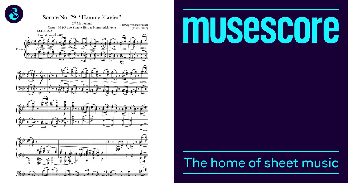 Sonate No. 29, “Hammerklavier” 2nd Movement Sheet Music for