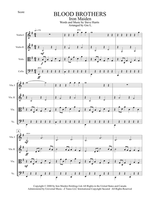 Blood Brothers (Arr. Gre Lopez) - Iron Maiden (String Quartet)
