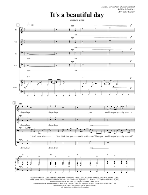 It's A Beautiful Day (Arr. Jetse Bremer) - Michael Buble (Choral, TTBB)