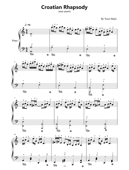 Croatian Rhapsody,Easy Piano,With Fingering,C Major (Arr. poon) - Maksim Mrvica (Easy Piano)