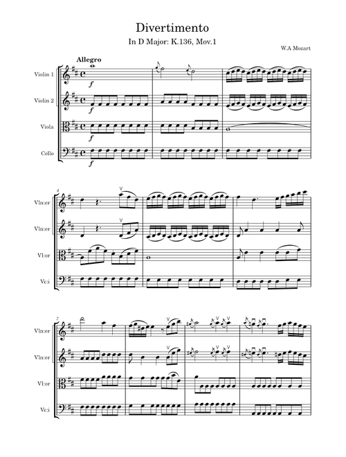 Divertimento in D major, K.136/125a – Wolfgang Amadeus Mozart