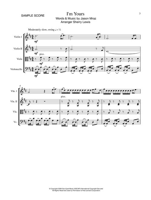 I'm Yours (Arr. Sherry Lewis Publishing) - Jason Mraz (String Quartet)