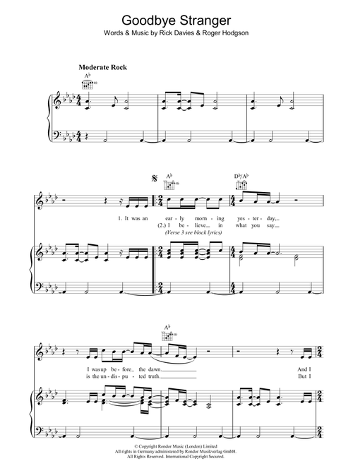 Goodbye Stranger - Supertramp (Piano-Vocal-Guitar (Piano Accompaniment))