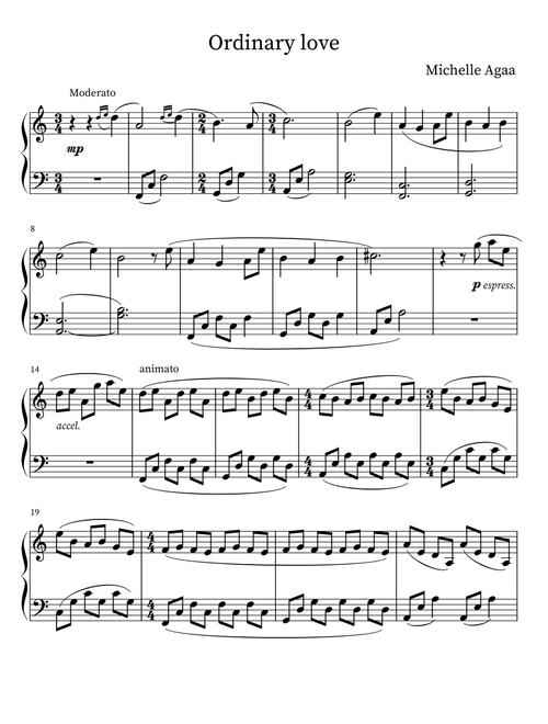 Ordinary Love (Arr. Michelle Agaa) (Piano Solo)