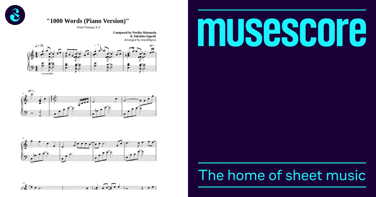 1000 Words (Piano Version) - Final Fantasy X-2 Sheet Music for