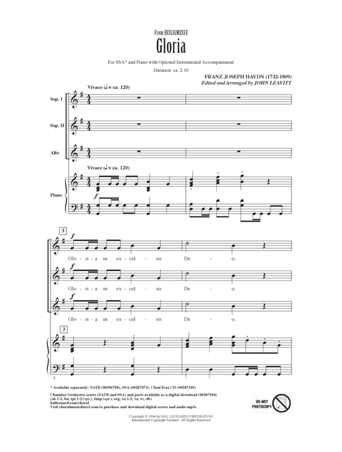 Gloria (from Heiligmesse) (arr. John Leavitt) - Franz Joseph Haydn (Choral, SSA)