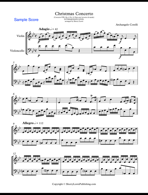 CHRISTMAS CONCERTO, ADAGIO AND ALLEGRO, Concerto VIII Op. 6 No. 8, Fatto per la notte di natale, by (Arr. Sherry Lewis) - Archangelo Corelli (Instrumental Duet)
