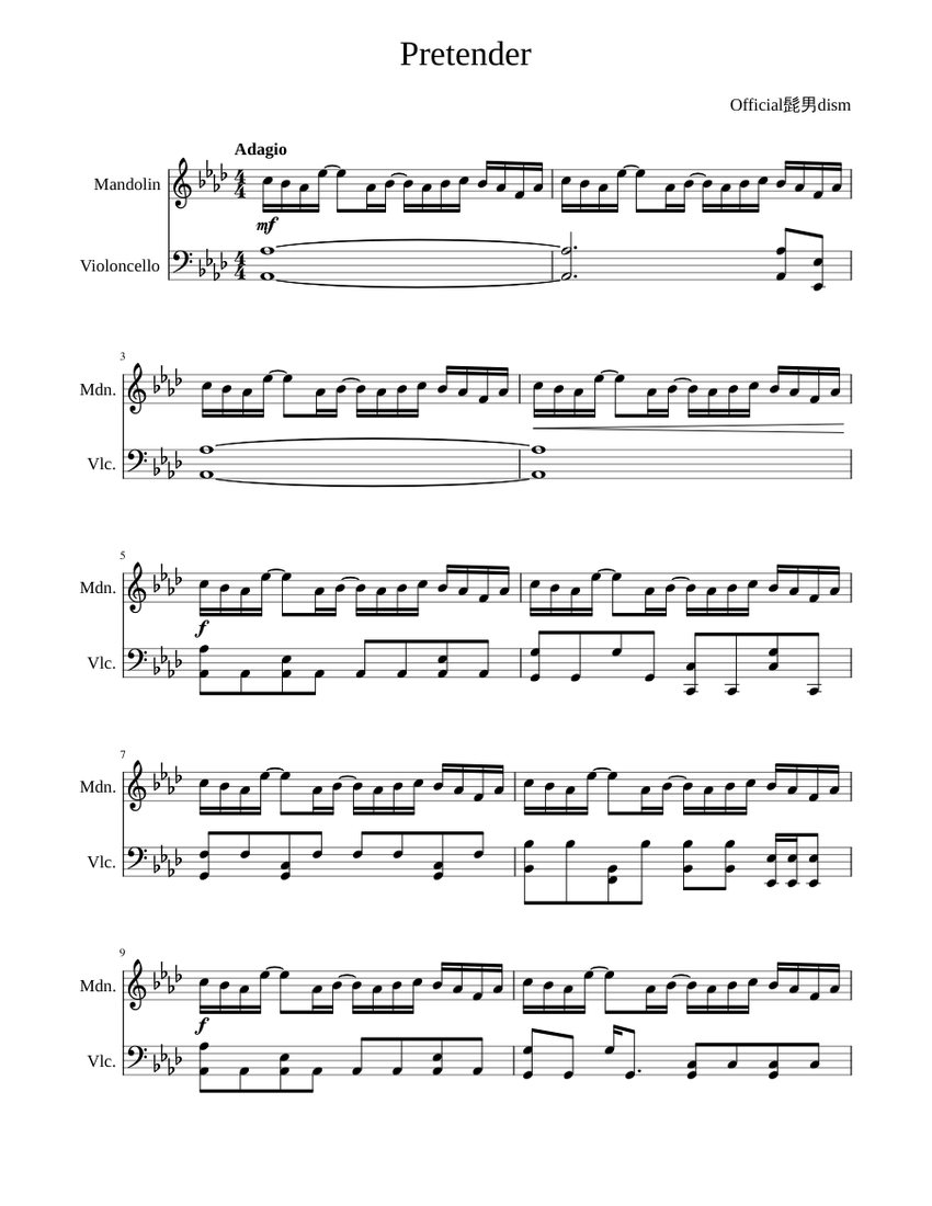 Pretender Sheet Music for Cello, Mandolin (Mixed Duet) | MuseScore.com