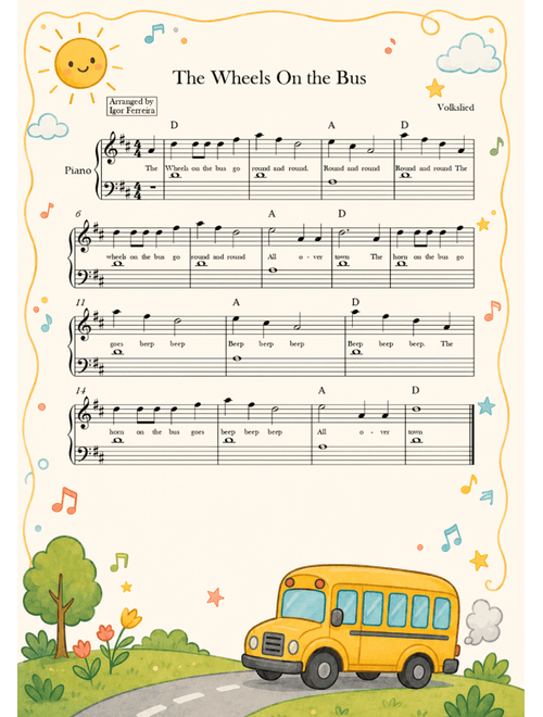 The Wheels On the Bus (Arr. Igor Ferreira) - Verna Hills (Piano Chords-Lyrics)