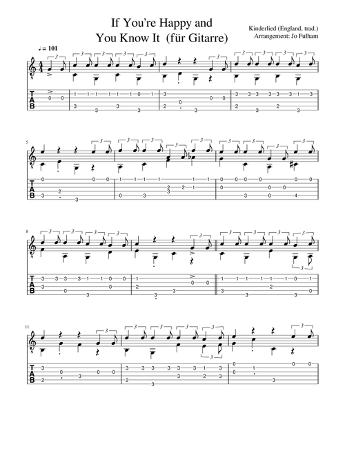 If You’re Happy and You Know It (für Gitarre) (Arr. Jo Fulham) - Traditional (Guitar Tab)