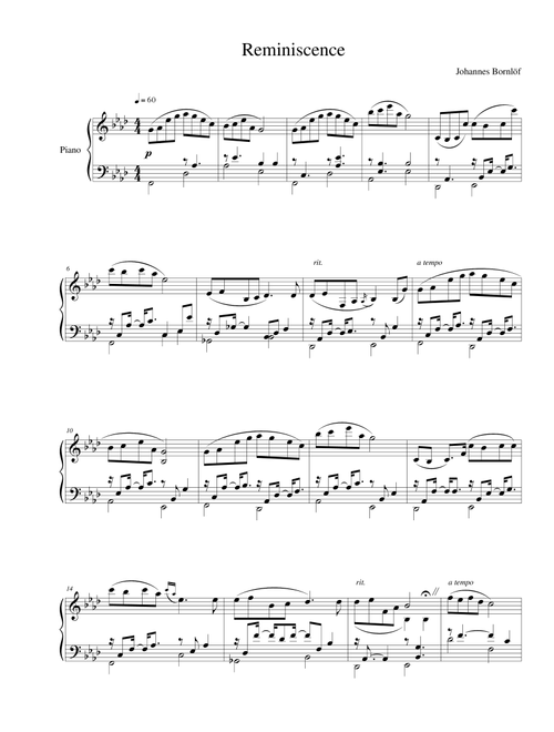 Reminiscence (Arr. Johannes Bornlöf) (Piano Solo)