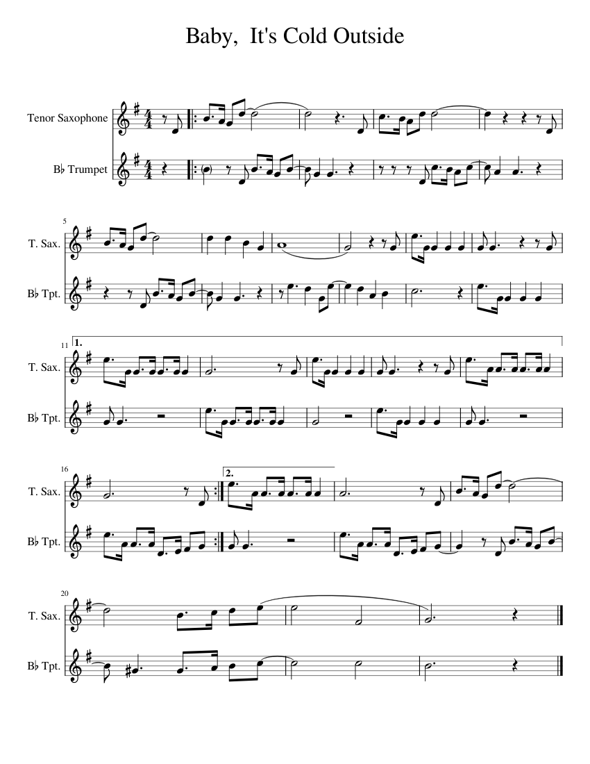 Baby, It's Cold Outside Sheet music for Saxophone tenor, Trumpet in b