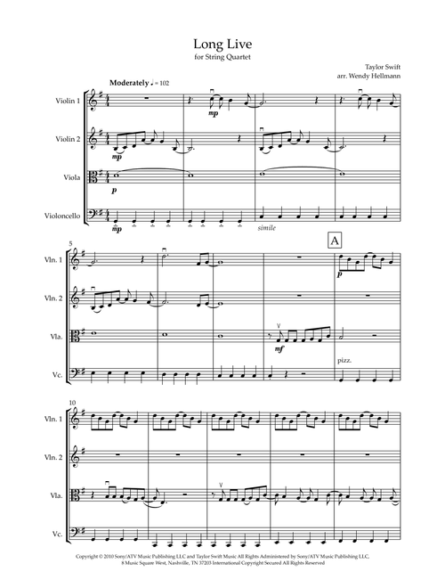 Long Live (Arr. Wendy Hellmann) - Taylor Swift (String Quartet)
