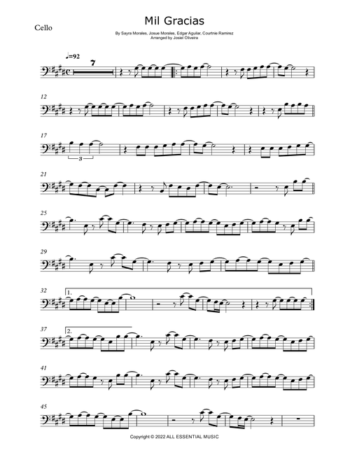 Mil Gracias (Arr. Josiel Oliveira) - Miel San Marcos (Cello Solo)