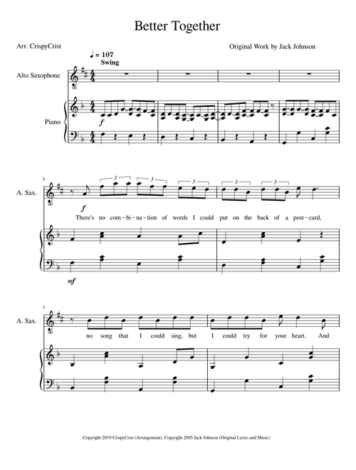 Better Together – Alto Sax + Piano