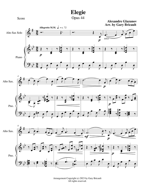 Elegie - Opus 44 (Arr. Gary Bricault) - Alexander Glazunov (Alto Sax and Piano)