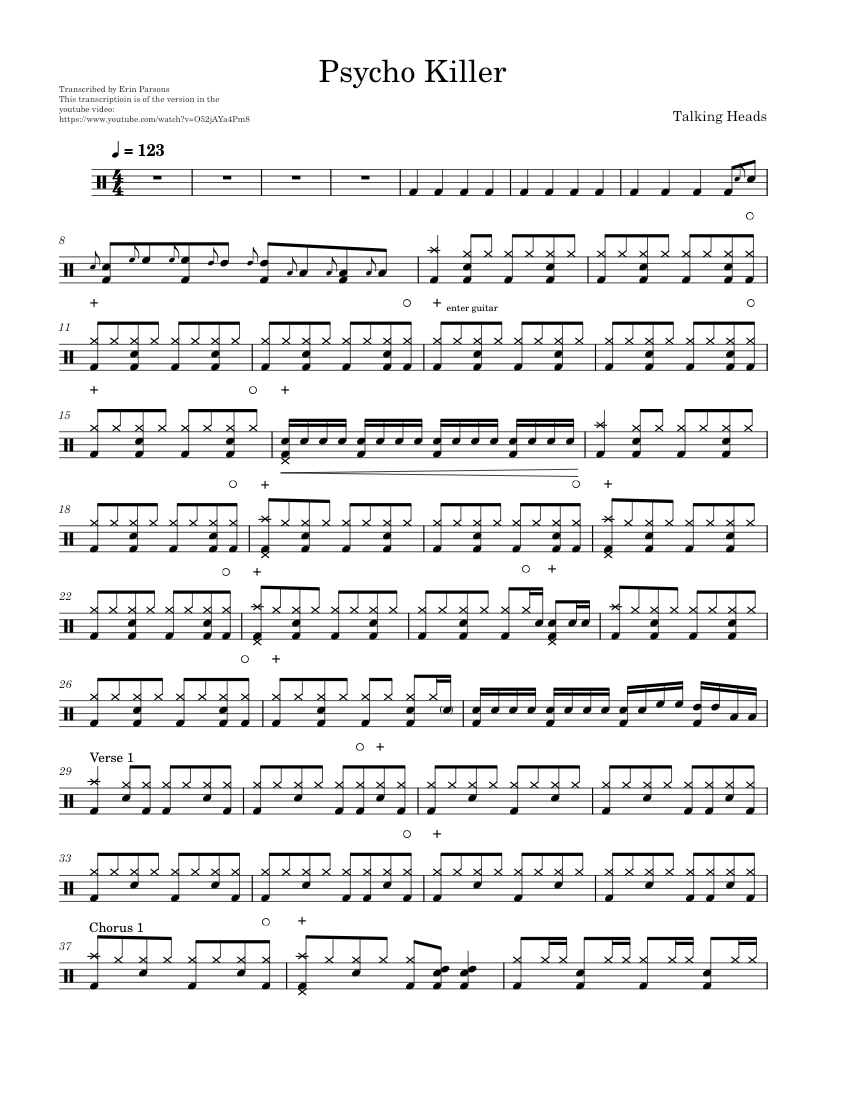 Psycho Killer by Talking Heads Sheet music for Drum group (Solo