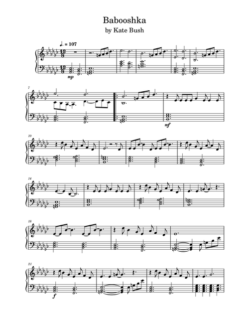 Babooshka (Arr. Anya Alston) - Kate Bush (Piano Solo)