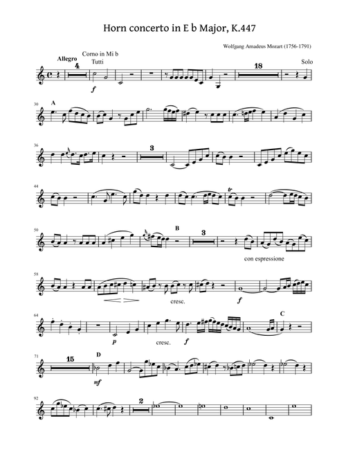 Mozart - Horn Concerto No.3 in E-flat major, K.447 - Original For Concerto Solo (Arr. poon) - Wolfgang Amadeus Mozart (French Horn Solo)