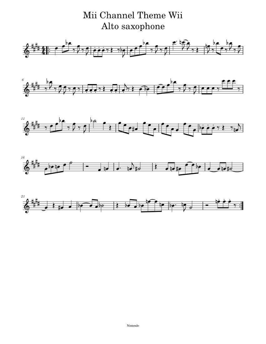 Nintendo wii - mii channel theme – Misc Computer Games Nintendo wii - mii  channel theme – alto saxophone Sheet music for Saxophone alto (Solo) |  Musescore.com