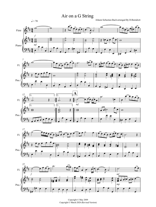 Air on a G String for Flute and Piano (Arr. David Burndrett) - JS Bach (Instrumental Duet)