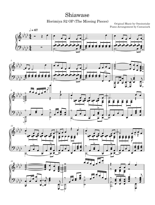 Shiawase – Omoinotake - Horimiya S2 OP Full Piano Arrangement by Camusiark