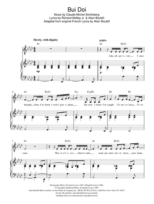 Bui-Doi (from Miss Saigon) - Boublil and Schonberg (Piano Vocal)