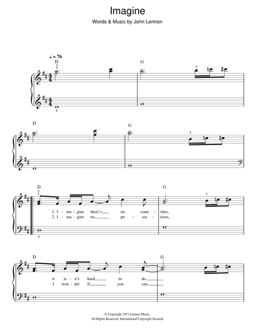 Imagine - Glee Cast, John Lennon, Glee (TV Series) (Easy Piano)