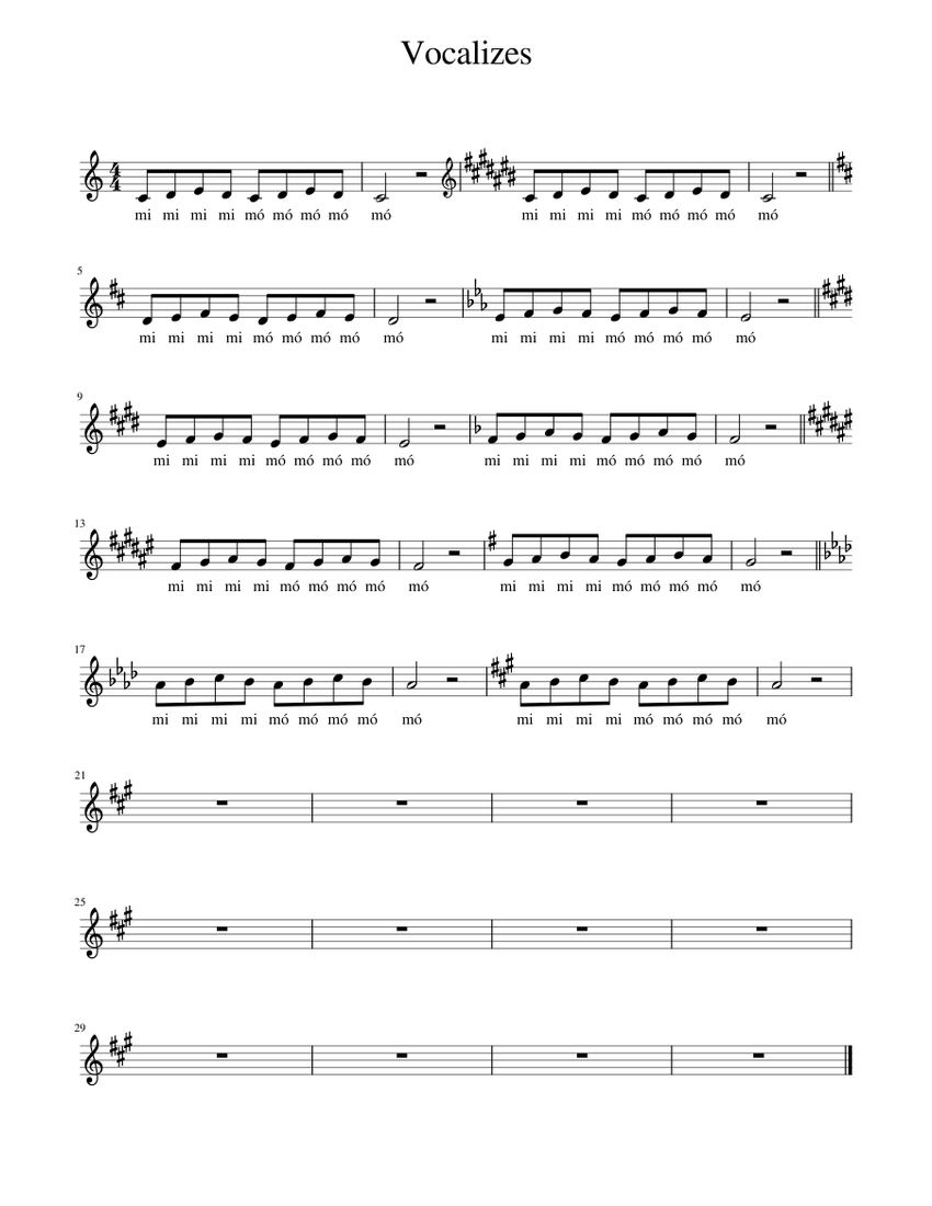 Vocalizing Music Notes Vocalizes Sheet Music for Piano (Solo) easy | MuseScore.com