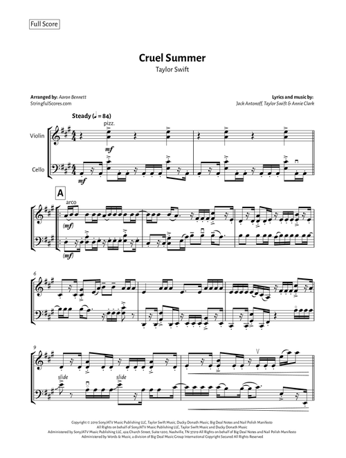 Cruel Summer (Arr. Aaron Bennett) - Taylor Swift (Instrumental Duet)