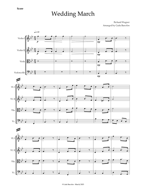 Wedding March (Wagner) Strings Quartet (Arr. Cadu Barcelos) - Richard Wagner (String Quartet)