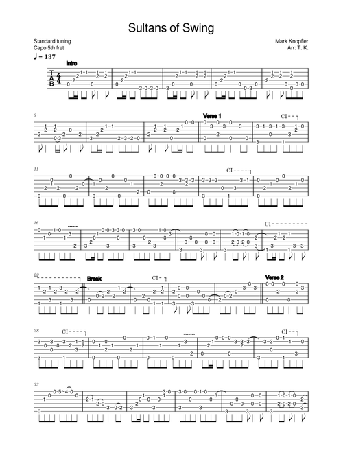 Dire Straits / Mark Knopfler sheet music by Guitar Globe | Play