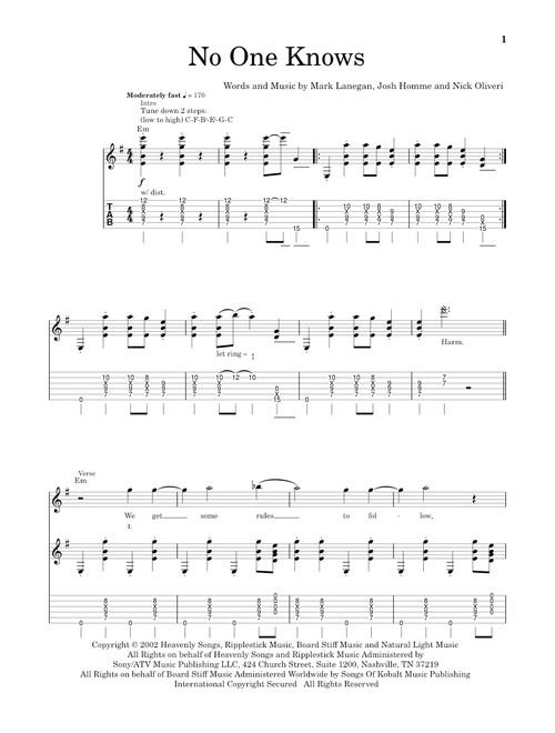 No One Knows - Queens Of The Stone Age (School of Rock - Guitar Tab)
