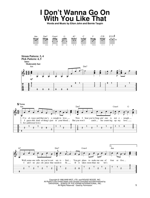 I Don't Wanna Go On With You Like That - Elton John (Easy Guitar with TAB)