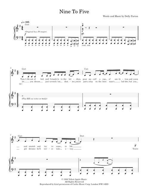 Nine to Five - Dolly Parton (Piano-Voice-Guitar)