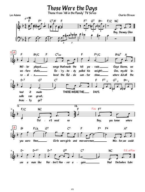 Those Were the Days (Archie Bunker Theme) (Lead sheet with lyrics )