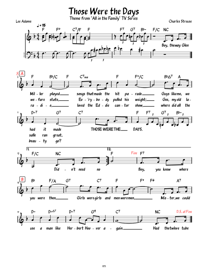 Those Were the Days (Archie Bunker Theme) (Lead sheet with
