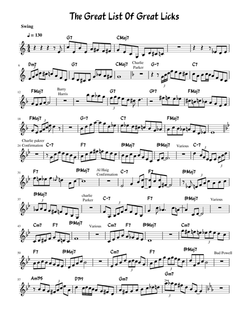 The Great List Of Great Licks!(Charlie Parker, Bud Powell, Barry Harris and more!) + Flamenco Licks