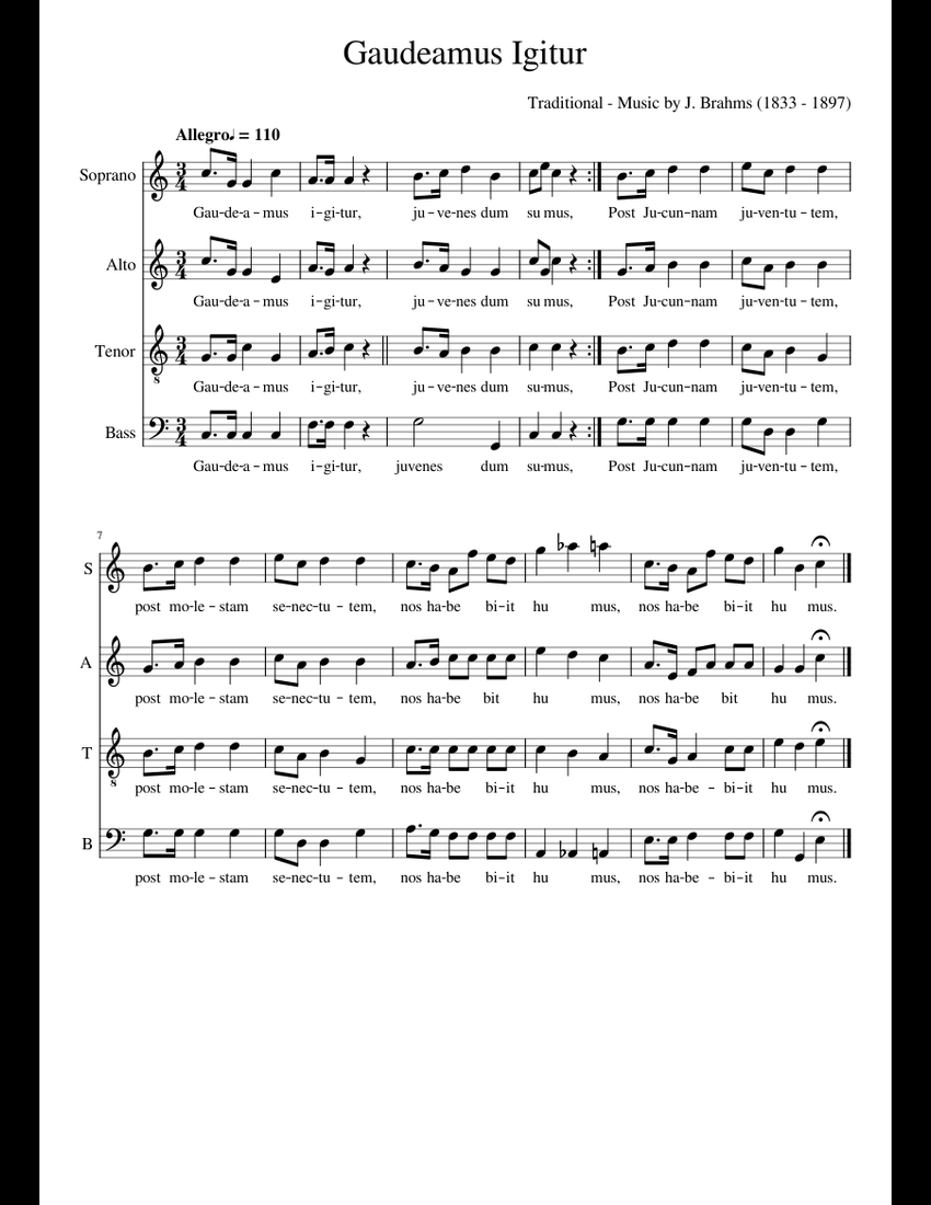 Traditional Music - Gaudeamus Igitur Sheet Music For Bass Guitar (Solo ...