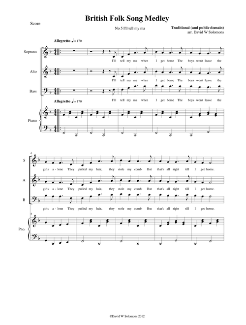 I'll tell my ma (the Belle of Belfast city) for SAB choir and piano (Arr. David Warin Solomons) - Traditional (Choral, SAB)