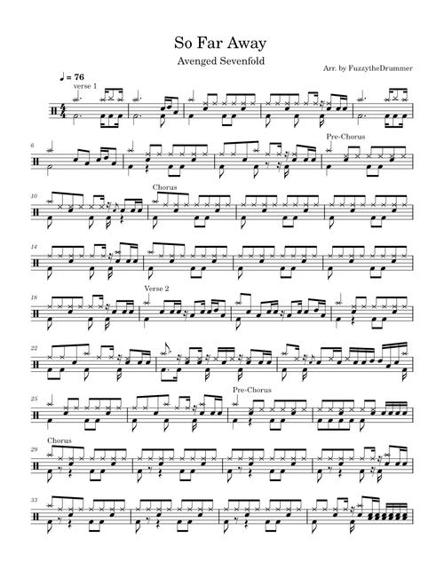 So Far Away Drum Score