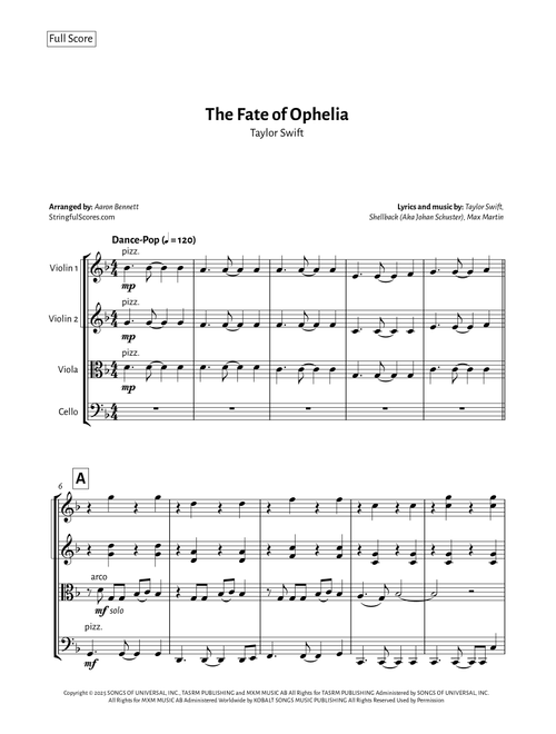 The Fate Of Ophelia (Arr. Aaron Bennett) - Taylor Swift (String Quartet)