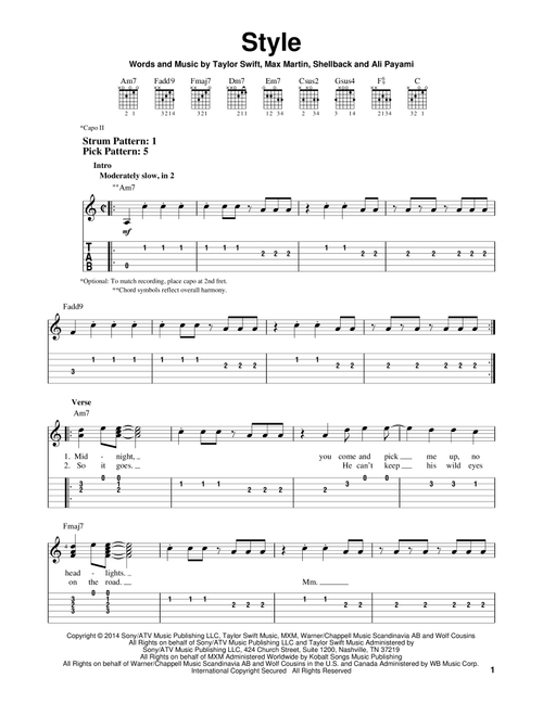 Style - Taylor Swift (Easy Guitar with TAB)