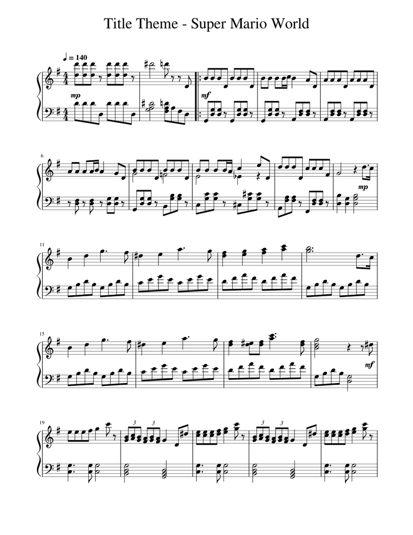 Super Mario World - Title Theme – Koji Kondo Sheet music for Piano ...