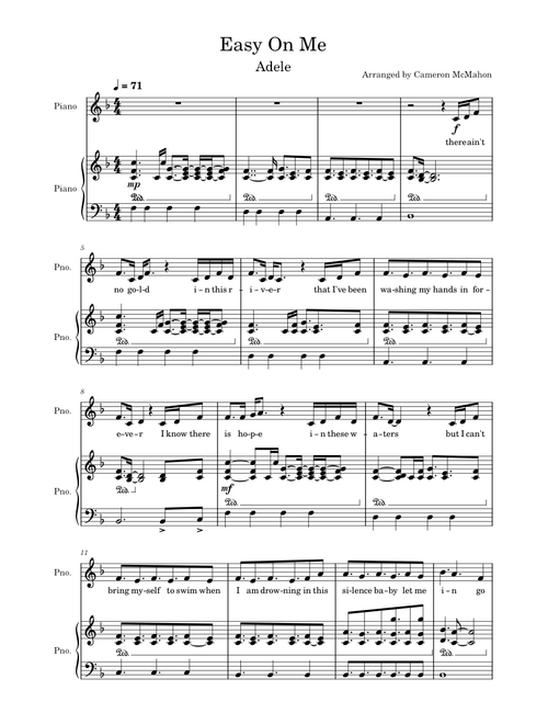 Easy On Me by Adele Piano with Lyrics