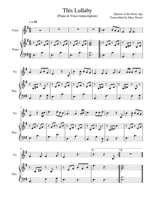 This Lullaby – Queens Of The Stone Age (Piano & Voice)